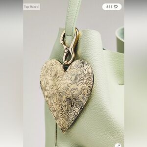 Anthropologie Large Embossed Metal Heart Bag Charm